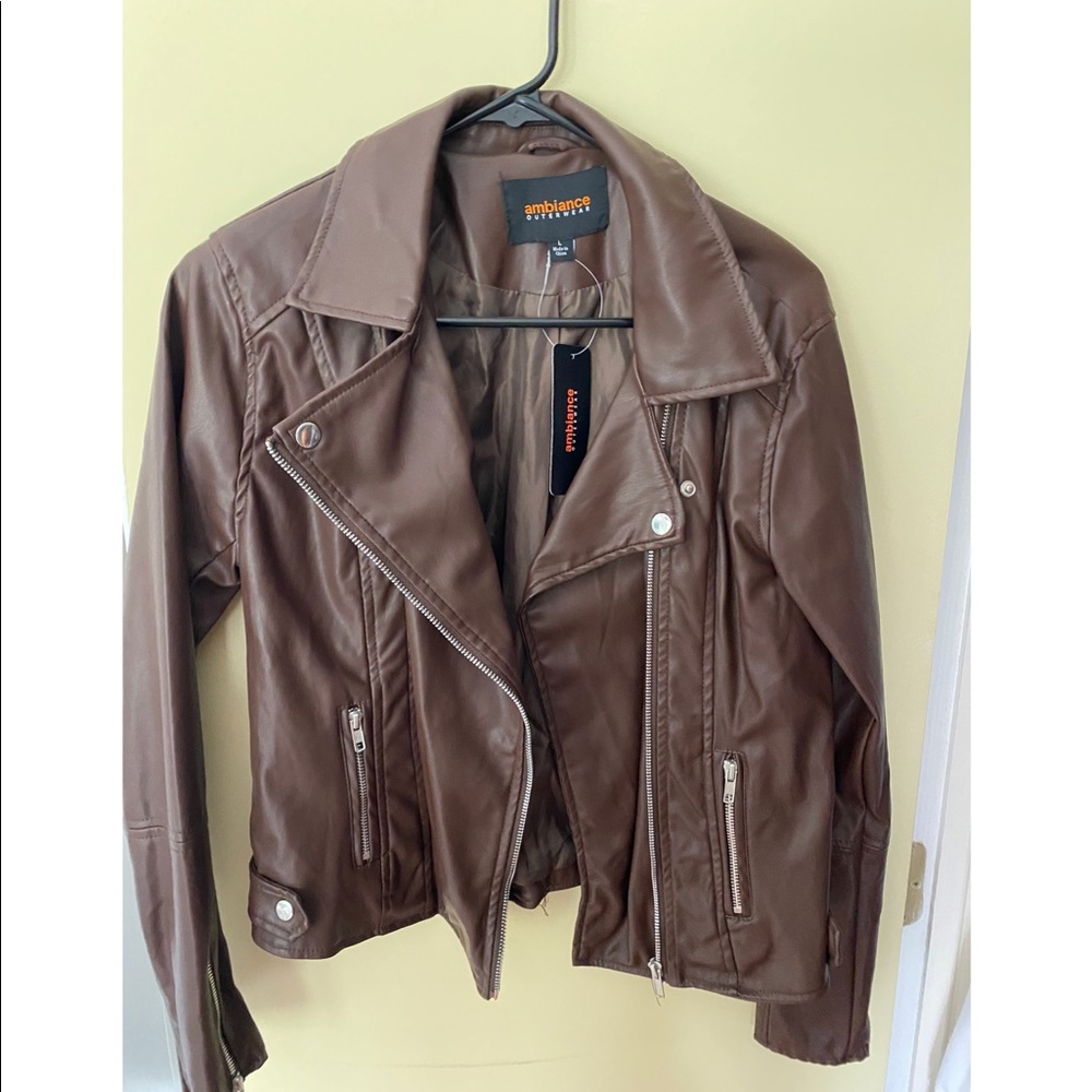 Faux brown leather jacket